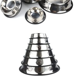 Tazón para mascotas de acero inoxidable con diseño de huellas y tapete de goma antiderrame