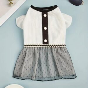 Vestido Elegante Blanco / Negro falda de Tul