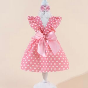 VESTIDO PRINCESA Rosado Lunares Blanco detalle Lazo